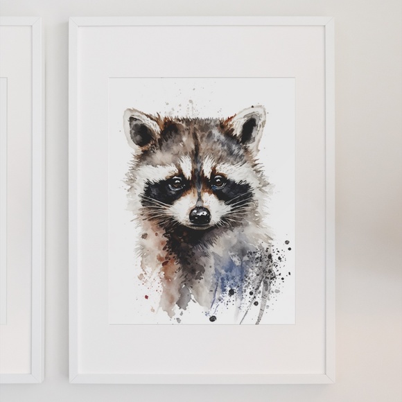 Cute Raccoon Watercolor Wall Art Illustration Print Poster Card Unframed - Picture 8 of 9